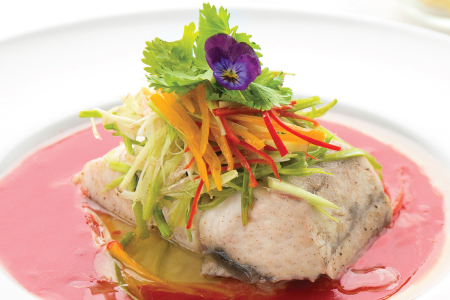 Steamed Sea Bass with Yentafo Sauce